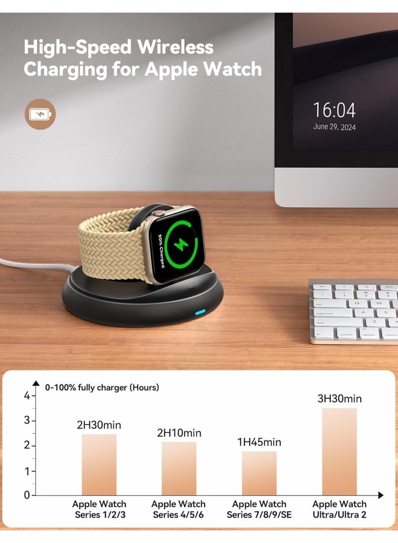 Arabest Apple Watch Charger Stand, Portable Magnetic Charging Stand with Cord – Foldable Fast Charger for Apple Watch Ultra, SE, Series 10/9/8/7/6/5/4/3/2 [Nightstand Mode] (Black) - Image 3
